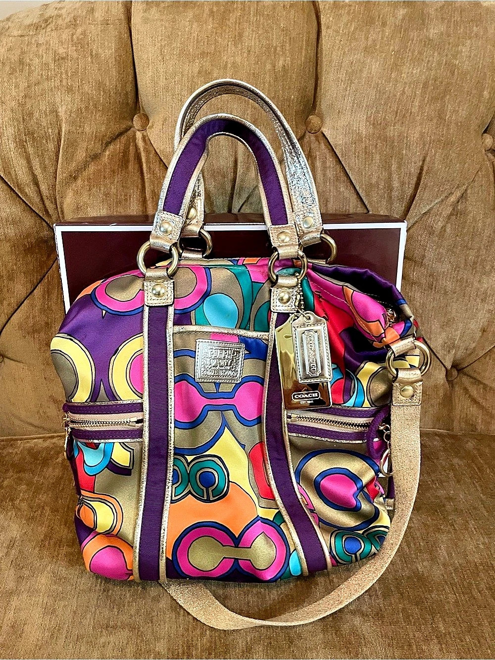 Coach Poppy Pop C Graffiti Glam Tote Purple & Pink